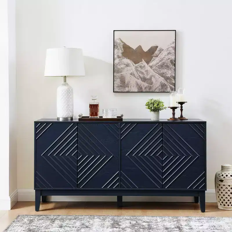 Okak 60.5in Farmhouse Sideboard Cabinet, Bufft Cabinet with 4 Doors and 4 Shelves, Storage Cabinet for Living Room, Dining Room, Kitchen