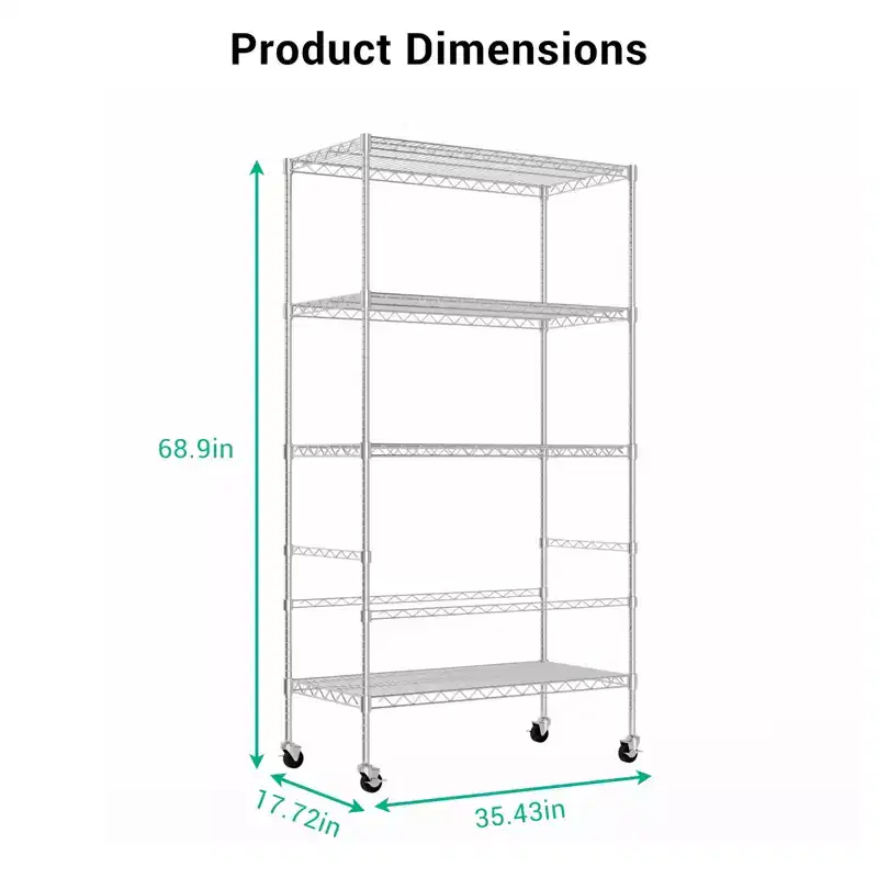 4 Tier Utility Storage Shelves, 800 Lbs Heavy Duty Metal Shelving Unit with Wheels, Adjustable Shelves, Rolling Storage Racks for Garage, Warehouse