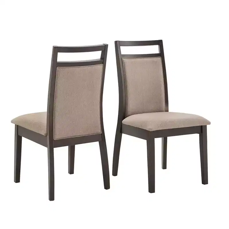 Espresso and Grey Linen Dining Chair (Set of 2) - Brown