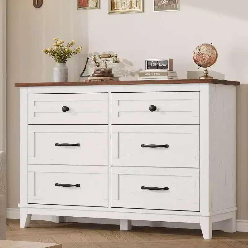 Dresser for Bedroom, Wood 6 Drawers Modern Chest, TV Stand Dresser Cabinet, Wood Closet, 6-Drawer Dressers for Bedroom Living Room