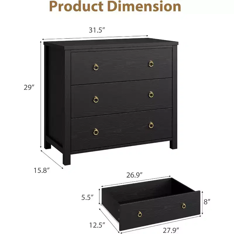 6 Dresser for Bedroom, Modern Wide Drawer Dresser with Storage, Wooden Closet Dressers Chest of Drawers Freestanding, Black