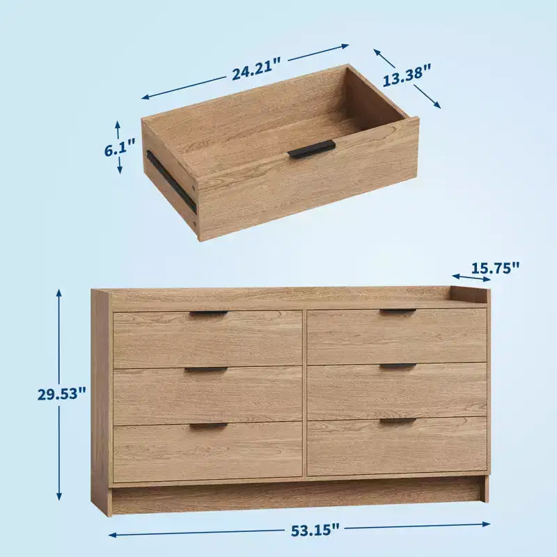 Modern 6 Drawer Dresser, Closet Organizer & TV Stand, Fluted Wood Storage Cabinet, for Living Room, Hallway