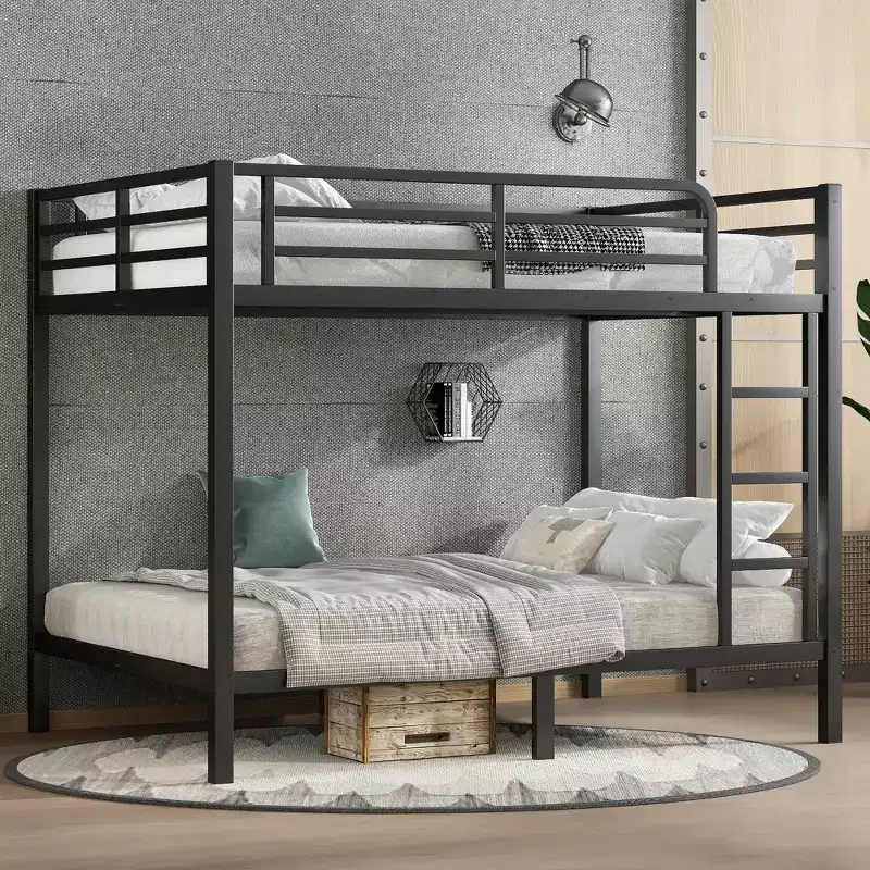 Full over Full Metal Bunk Bed for Teens and Adults, Heavy-Duty Noise-Free Frame, Black and White