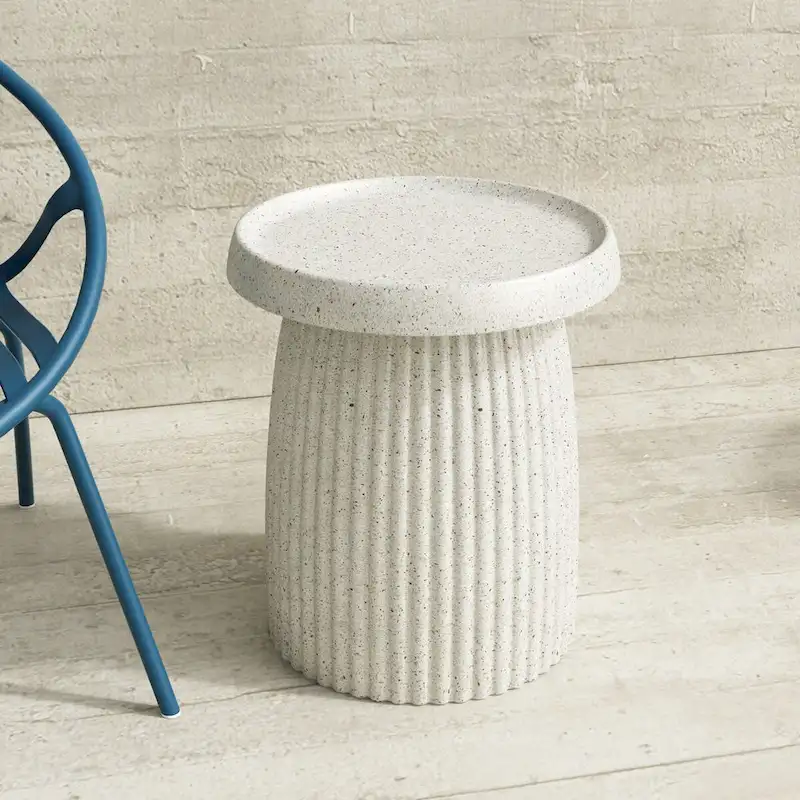 Side Table Indoor/Outdoor Stone White w/ Gold Flakes