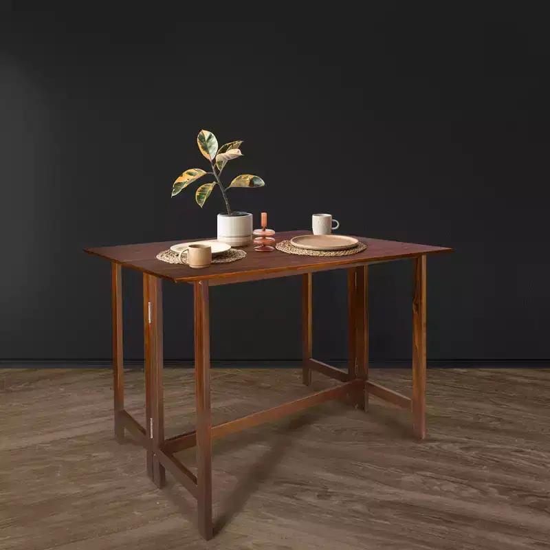 Solid Wood Folding Convertible Console and Dining Table Warm Brown