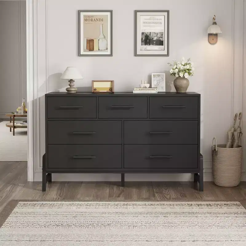 7 Dresser for Bedroom, Freestanding 52 Wide Drawer Dresser with Storage, Wooden Closet Storage Chest for Living Room, Bedroom