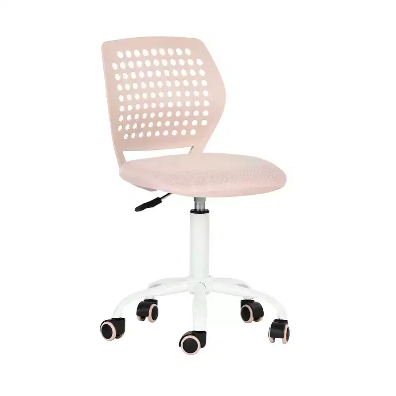 Armless Desk Chair with Rolling Wheels, Compact Adjustable Height Swivel Study Computer Task Chair with Breathable Back, Pink