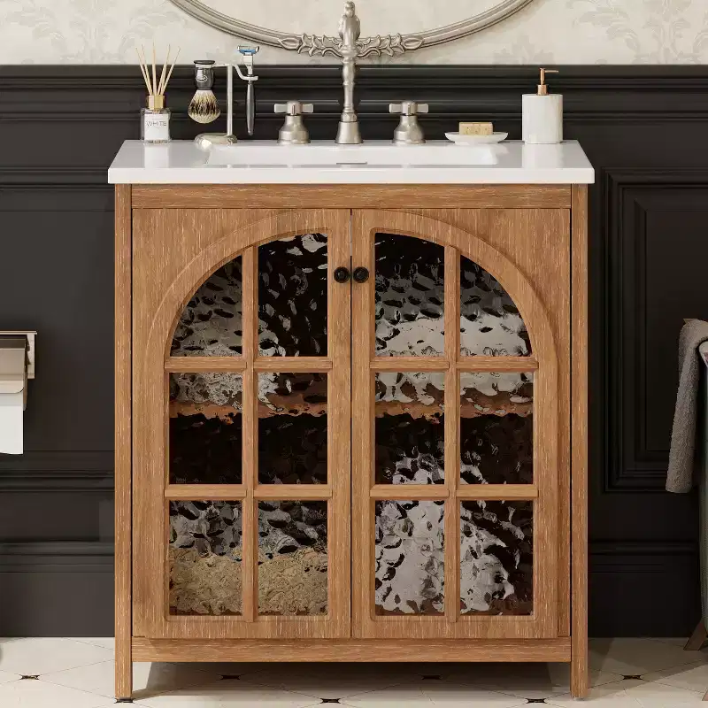 Bestier 31in Farmhouse Bathroom Vanity with Ceramic Sink Vintage Rustic Bathroom Cabinet