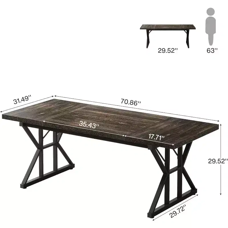 Lantine 70.86-Inch Large Executive Desk, Industrial Home Office Computer Desk, Simple Long Writing Study Table Business Furniture (Oak/Black)