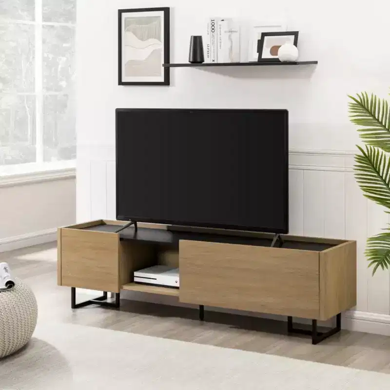 GDFStudio Allen Contemporary 63 Wood TV Stand with Storage Cubbies