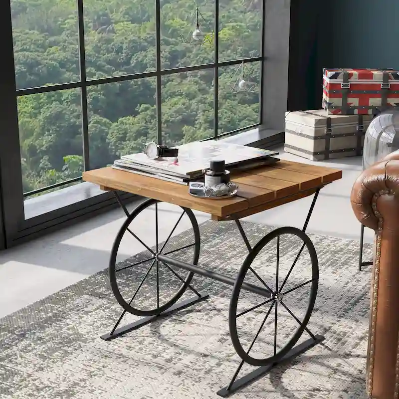 Industrial 19-inch Metal Wheel Side Table