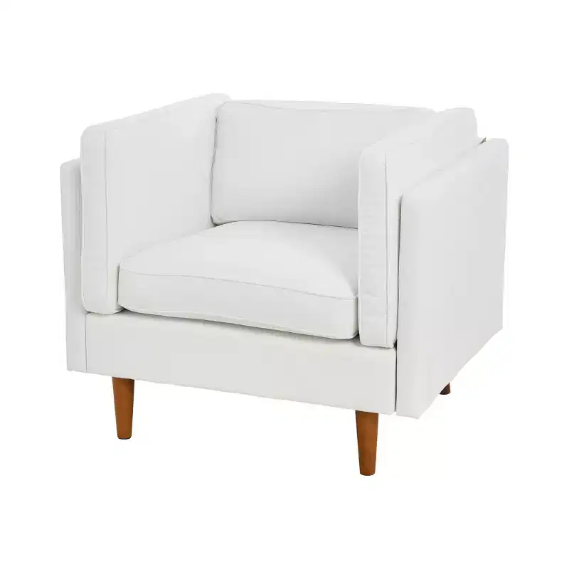 High-Sided Upholstered Accent Armchair Coastal White Pocket Spring Plywood Steel Frame