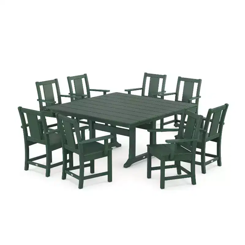 POLYWOOD 9pc Prairie Square Farmhouse Outdoor Patio Dining Set with Trestle Legs