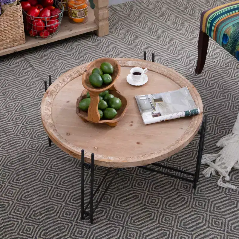 GDFStudio Lavonia Farmhouse Fir Wood and Iron Round Coffee Table