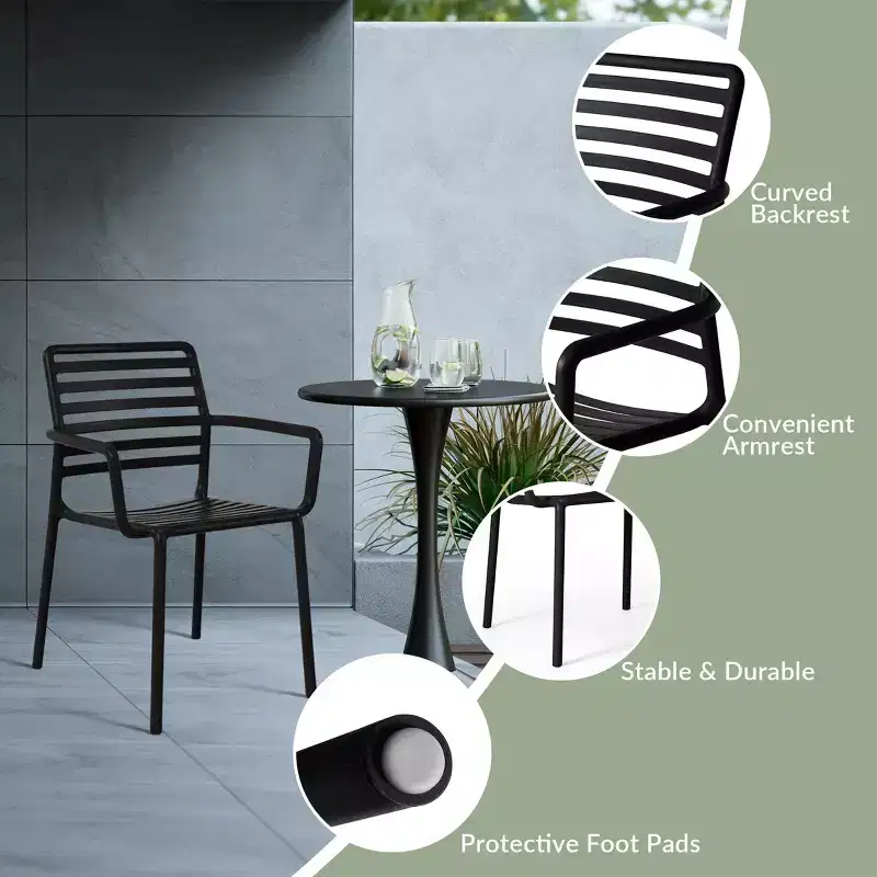 WestinTrends Playa 5-Piece Indoor Outdoor Metal Patio Dining Table Set With Stackable Plastic Patio Arm Chairs