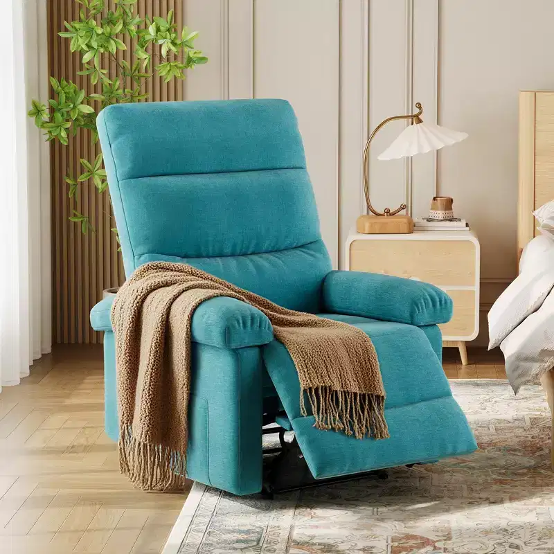 Recliner Chair for Adults, Manual Fabric Recliner with Side Pocket, Adjustable Ergonomic Single Sofa for Small Living Room, Nursery, Bedroom
