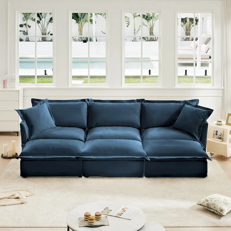 Blue / Green / Black / Cream Corduroy Modular Sectional Sofa with Ottomans, Seats 2–4