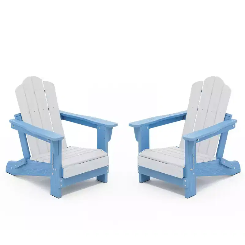 Hyleory Kids Outdoor Adirondack Chair Set  Foldable HDPE Childrens Lawn Chairs (2-Piece)