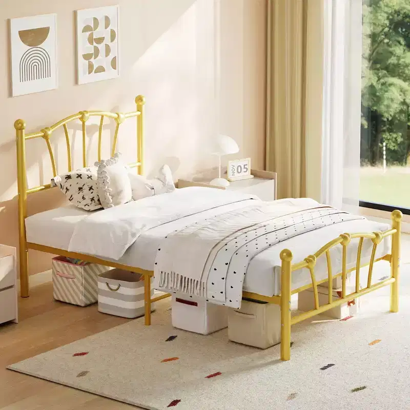 Charming Heart-Shaped Headboard Metal Bed Frame  Sturdy Platform, Underbed Storage, No Box Spring Needed, Perfect for Kids & Girls Bedroom