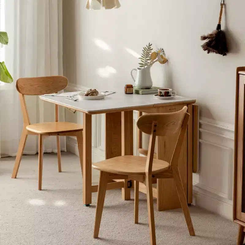 Agatha Modern Solid Wood 4-6 People Folding Table with Rock Slab Top