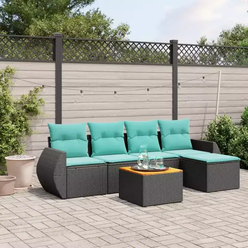 vidaXL 6 Piece Garden Sofa Set with Cushions Poly Rattan