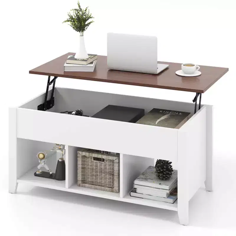 Costway Lift Top Coffee Table w/ Hidden Compartment and Storage Shelves Modern Furniture