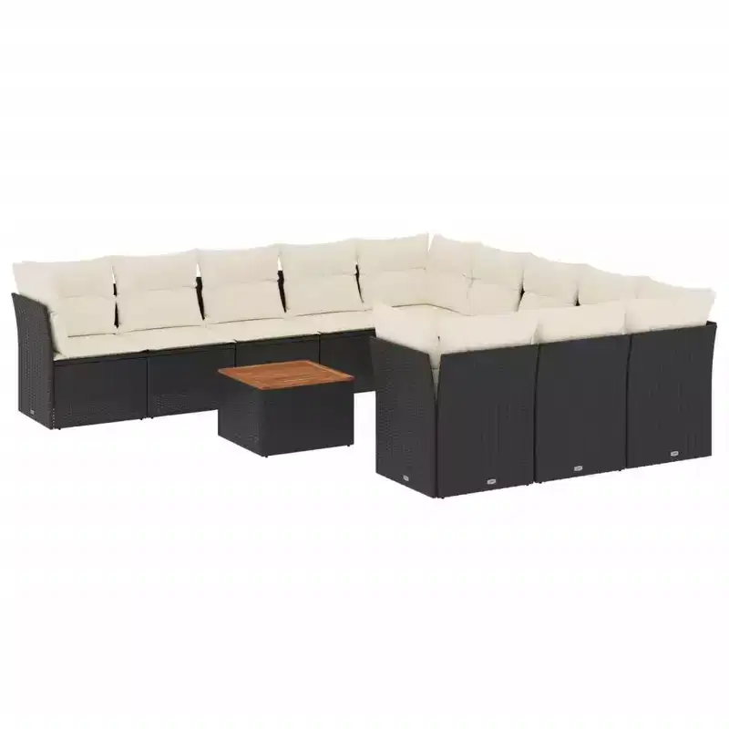 vidaXL 12 Piece Patio Sofa Set with Cushions Black and Cream Poly Rattan