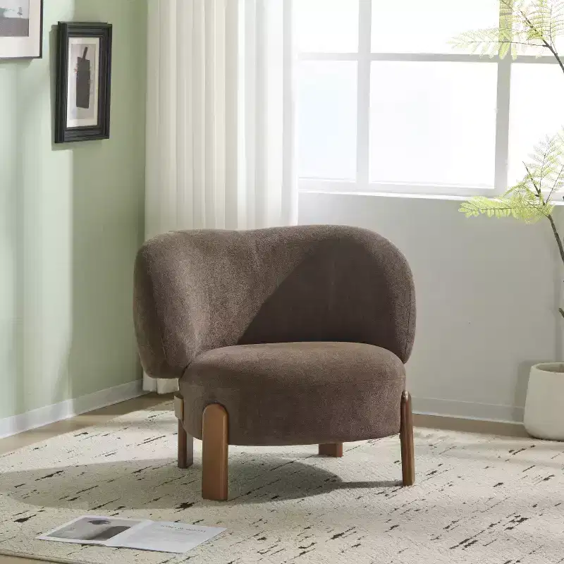 Mid-Century Modern Upholstered Wingback Armless Chair, Solid Wood Frame, Boucle/Chenille Fabric