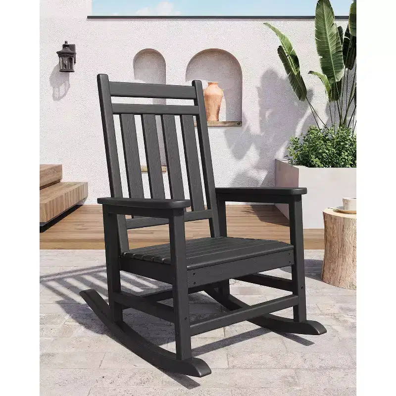 HDPE Rocking Chair Outdoor, Poly High Back Porch Rocker Chairs, All Weather Resistant Furniture for Patio Front Porch