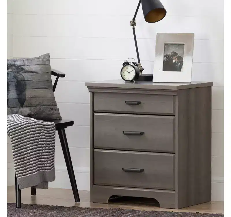 HomeStock Nightstand with Charging Station and Drawers Gray Maple Versa