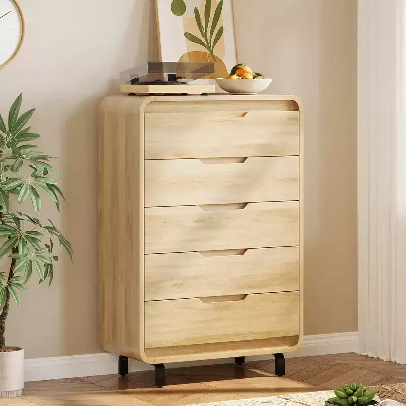 5-Drawer Wooden Dresser - 48 Tall Modern Chest of Drawers with Large Storage - Clothes Dresser for Bedroom, Living Room, Hallway