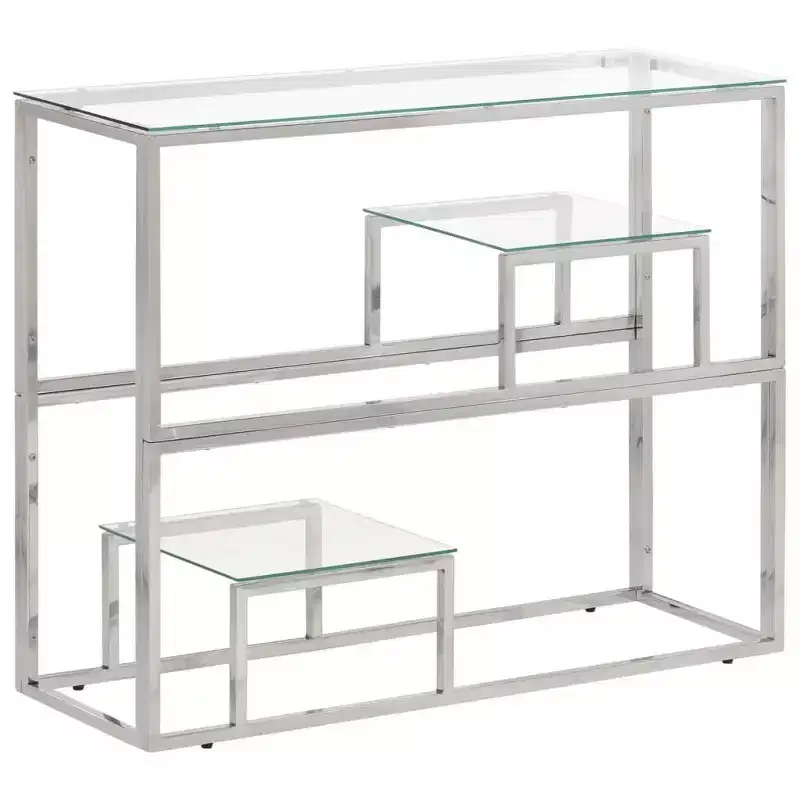 Console Table Living Room Furniture Stainless Steel and Tempered Glass - Silver Glass