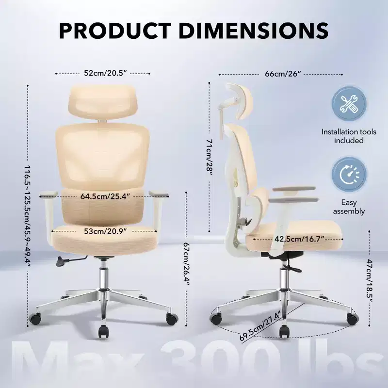 High-Back Ergonomic Office Chair  Breathable Mesh Gaming Chair with Adjustable Lumbar & 3D Armrests