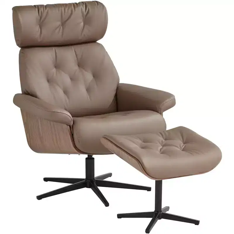 BenchMaster Melia Cocoa Adjustable Swivel Faux Leather Recliner and Ottoman
