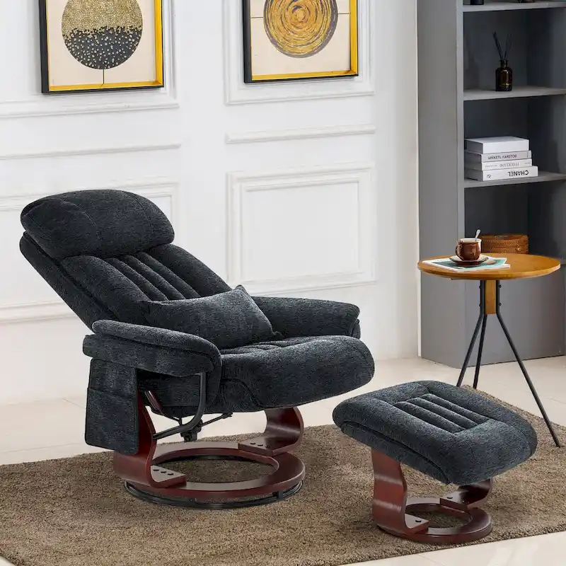 MCombo Swivel Recliner with Ottoman, Leisure Office Chair, Ergonomic Lounge chair, Chenille Fabric 4687