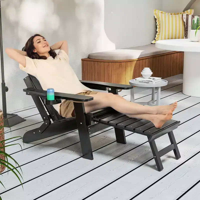 Costway Patio Adirondack Chair All-Weather HIPS Lounge Chair with Retractable Footrest Black/Brown/Gray/Navy