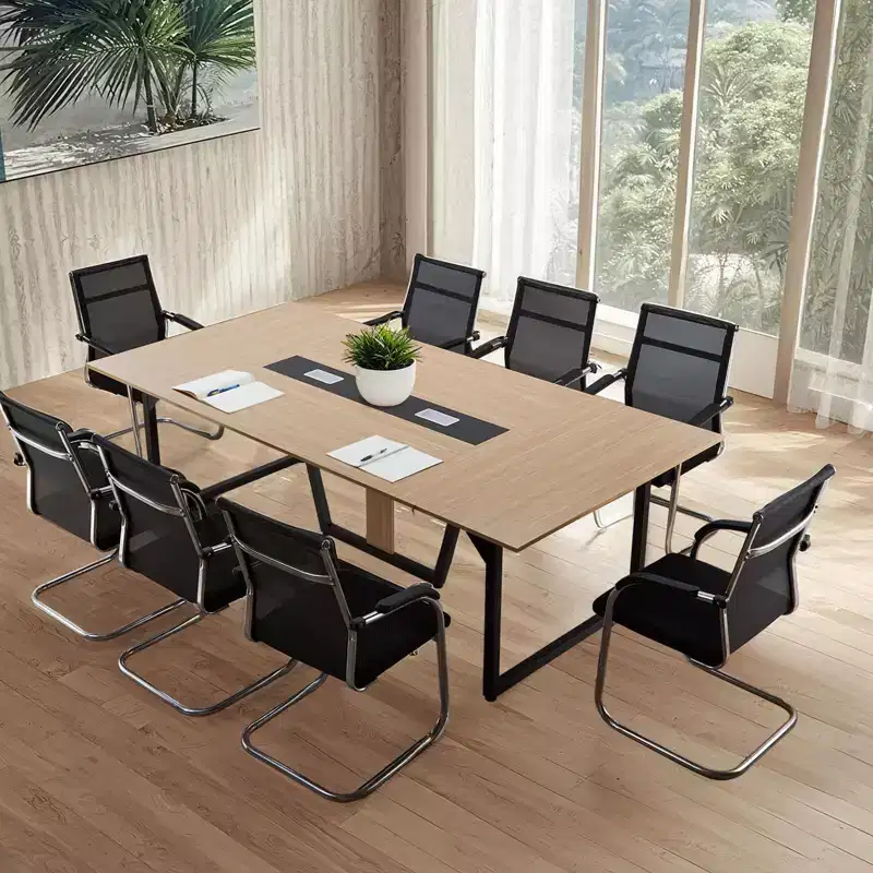 VEVOR Conference Table, 8 ft Office Meeting Table for 10 Person, Modern Rectangle Seminar Desk with Metal Legs, Large Meeting Desk for Office, Brown