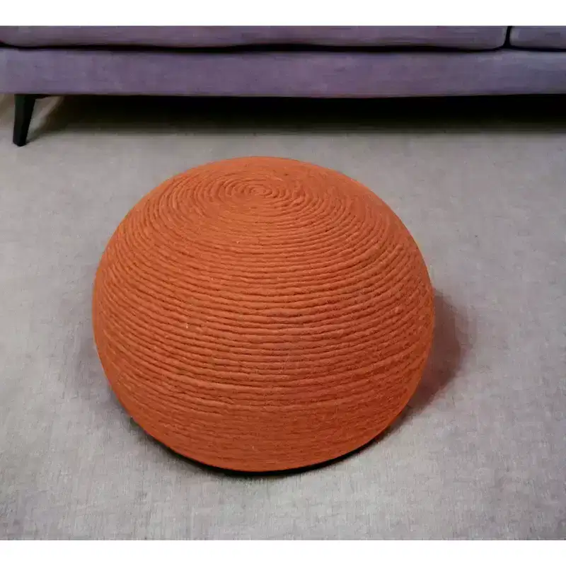 HomeRoots 20 Orange Wool Round Ribbed Pouf Ottoman