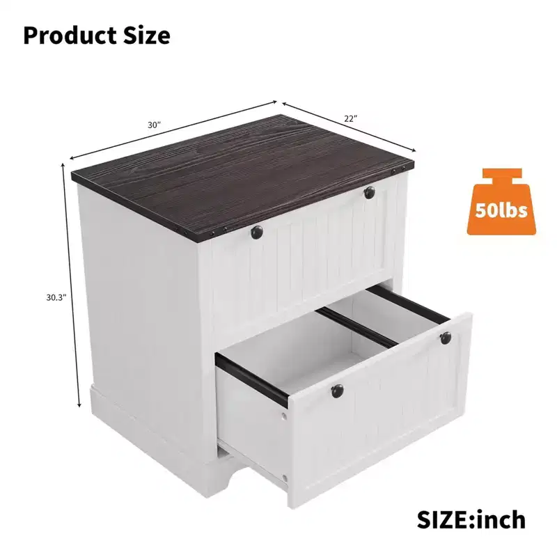 Farmhouse File Cabinets with 2 Drawers,30 File Cabinets with Hanging File Folders for A4/Letter/Legal Size Documents, Rustic Storage Cabinet Storage
