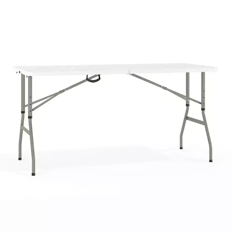 Flash Furniture Kathryn 5-Foot Height Adjustable Bi-Fold Granite White Plastic Banquet and Event Folding Table with Carrying Handle