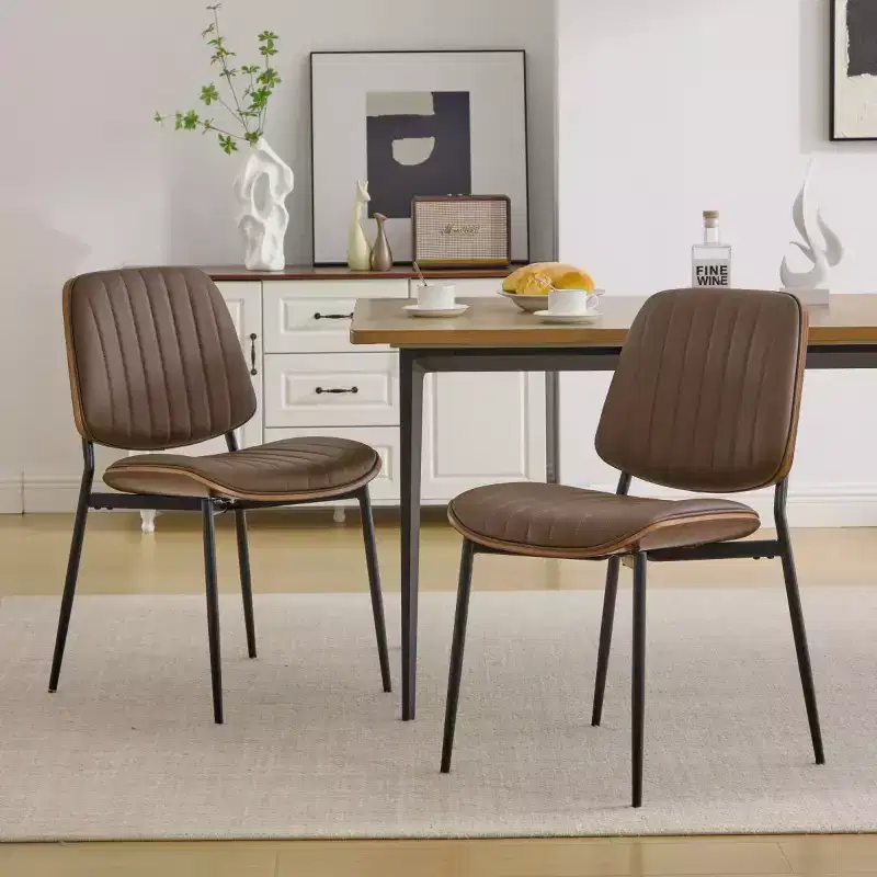 Mid-Century Modern Upholstered Dining Chair with Curved Backrest and Metal Legs, Kitchen & Dining Seating-Panipeachy