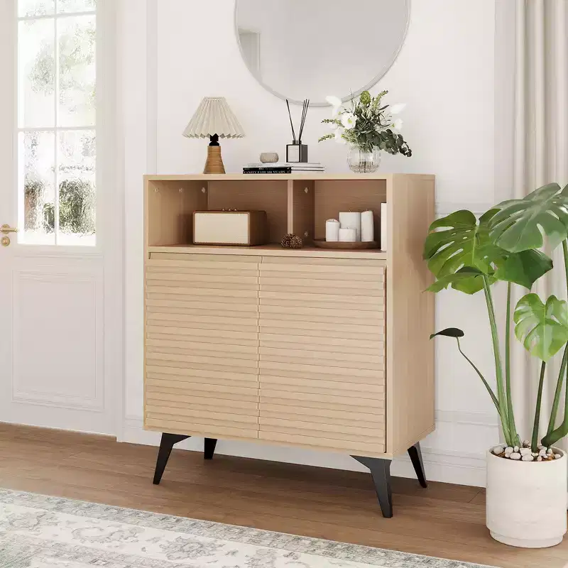 Adjustable Shelves,Kitchen, EntrywayFluted Storage Cabinet - Sideboard Buffet Cabinet with Storage,