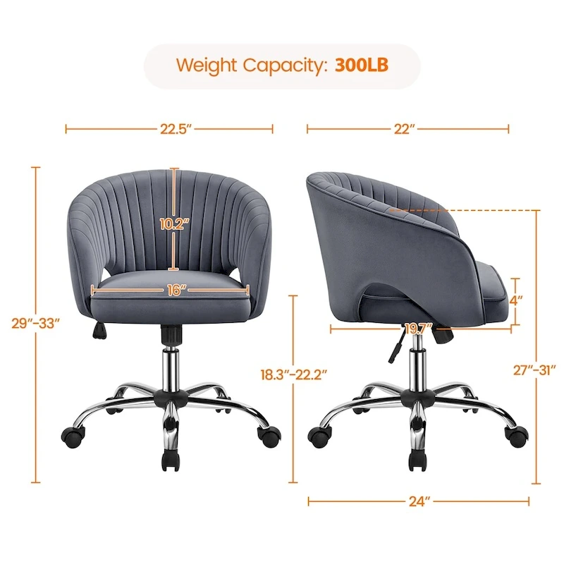 Yaheetech Velvet Office Chair with Tufted Barrel Back, Rolling Wheels, Adjustable Seat Height - N/A
