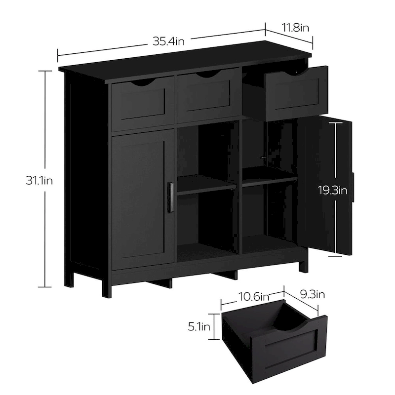 35.4 Wide 3 Drawer Sideboard Buffet Cabinet