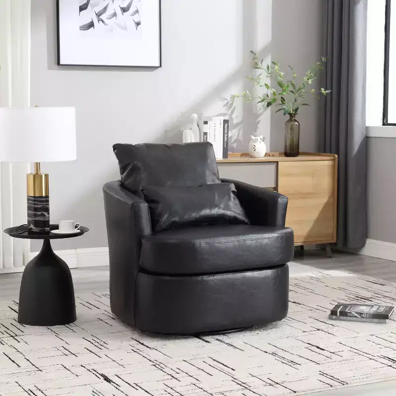 360 Swivel Barrel Chair,Plush PU Leather Accent Chair with Ergonomic Support for Living Room,Nursery,Office,Lounge