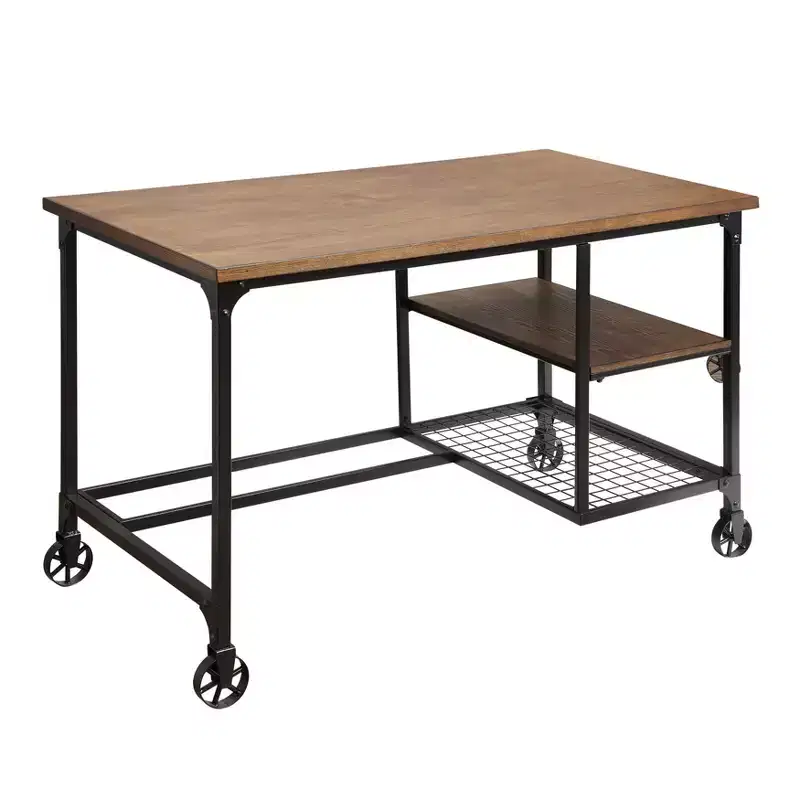 48 Reicher Industrial Computer Desk Antique Black - miBasics: Mobile Workstation with Open Shelf