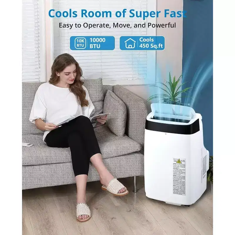Acekool 10000 BTU Portable Air Conditioner, 3-in-1 AC with Fan & Dehumidifier, Remote, 3 Speeds, 24H Timer, Cools Rooms Up to 450 Sq.Ft, Easy Install
