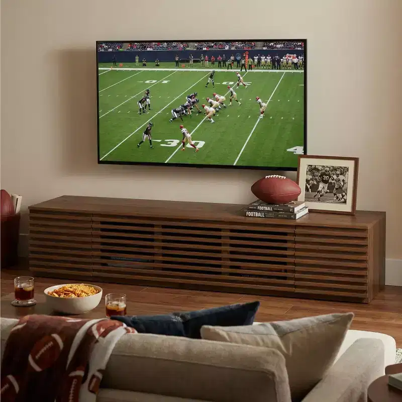 JVNOXK 78-inch Modern TV Stand accommodates TVs up to 85 inches, featuring cable management, the centerpiece of your living room