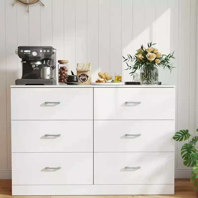 6-Drawer Dresser for Bedroom, Modern Chest of Drawers with Metal Handles, White