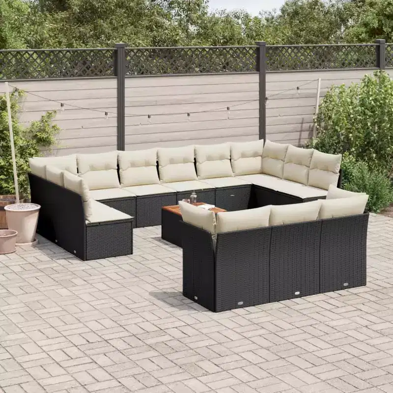 vidaXL Garden Sofa Set Black and Cream